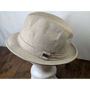 Adam Fedora Hat 7- 7 1/8 Beige With Blue Highlights Cap Retro